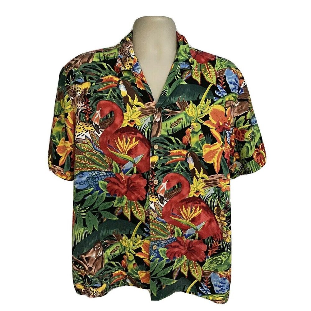 Banana Jack Mens All Over Print Hawaiian Aloha Floral Button Up Shirt Large